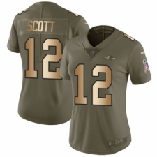 Women's Nike Baltimore Ravens #12 Jaleel Scott Limited Olive/Gold Salute to Service NFL Jersey