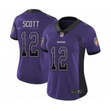 Women's Nike Baltimore Ravens #12 Jaleel Scott Limited Purple Rush Drift Fashion NFL Jersey
