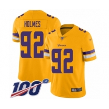 Men's Minnesota Vikings #92 Jalyn Holmes Limited Gold Inverted Legend 100th Season Football Jersey