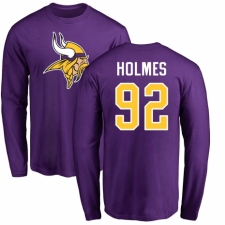 NFL Nike Minnesota Vikings #92 Jalyn Holmes Purple Name & Number Logo Long Sleeve T-Shirt