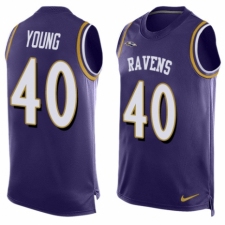 Men's Nike Baltimore Ravens #40 Kenny Young Elite Purple Player Name & Number Tank Top NFL Jersey