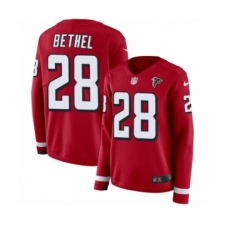 Women's Nike Atlanta Falcons #28 Justin Bethel Limited Red Therma Long Sleeve NFL Jersey
