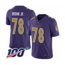 Men's Baltimore Ravens #78 Orlando Brown Jr. Limited Purple Rush Vapor Untouchable 100th Season Football Jersey