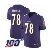 Men's Baltimore Ravens #78 Orlando Brown Jr. Purple Team Color Vapor Untouchable Limited Player 100th Season Football Jersey