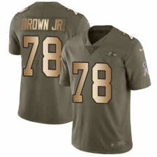 Men's Nike Baltimore Ravens #78 Orlando Brown Jr. Limited Olive/Gold Salute to Service NFL Jersey