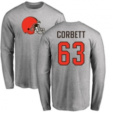 NFL Nike Cleveland Browns #63 Austin Corbett Ash Name & Number Logo Long Sleeve T-Shirt