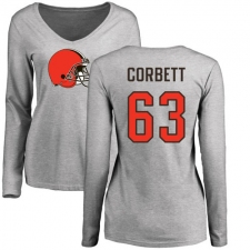 NFL Women's Nike Cleveland Browns #63 Austin Corbett Ash Name & Number Logo Long Sleeve T-Shirt