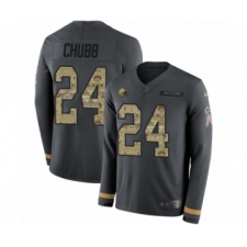 Men's Nike Cleveland Browns #24 Nick Chubb Limited Black Salute to Service Therma Long Sleeve NFL Jersey