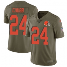 Men's Nike Cleveland Browns #24 Nick Chubb Limited Olive 2017 Salute to Service NFL Jersey