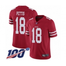 Men's San Francisco 49ers #18 Dante Pettis Red Team Color Vapor Untouchable Limited Player 100th Season Football Jersey