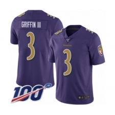 Men's Baltimore Ravens #3 Robert Griffin III Limited Purple Rush Vapor Untouchable 100th Season Football Jersey