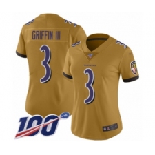 Women's Baltimore Ravens #3 Robert Griffin III Limited Gold Inverted Legend 100th Season Football Jersey