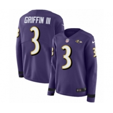 Women's Nike Baltimore Ravens #3 Robert Griffin III Limited Purple Therma Long Sleeve NFL Jersey