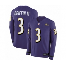 Youth Nike Baltimore Ravens #3 Robert Griffin III Limited Purple Therma Long Sleeve NFL Jersey