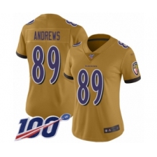 Women's Baltimore Ravens #89 Mark Andrews Limited Gold Inverted Legend 100th Season Football Jersey