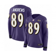 Women's Nike Baltimore Ravens #89 Mark Andrews Limited Purple Therma Long Sleeve NFL Jersey