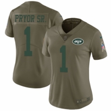 Women's Nike New York Jets #1 Terrelle Pryor Sr. Limited Olive 2017 Salute to Service NFL Jersey
