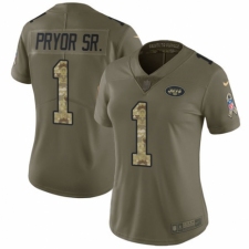 Women's Nike New York Jets #1 Terrelle Pryor Sr. Limited Olive/Camo 2017 Salute to Service NFL Jersey
