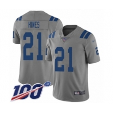 Men's Indianapolis Colts #21 Nyheim Hines Limited Gray Inverted Legend 100th Season Football Jersey