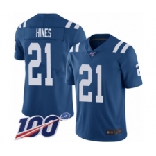Men's Indianapolis Colts #21 Nyheim Hines Royal Blue Team Color Vapor Untouchable Limited Player 100th Season Football Jersey