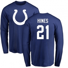 NFL Nike Indianapolis Colts #21 Nyheim Hines Royal Blue Name & Number Logo Long Sleeve T-Shirt