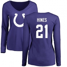 NFL Women's Nike Indianapolis Colts #21 Nyheim Hines Royal Blue Name & Number Logo Long Sleeve T-Shirt