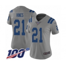 Women's Indianapolis Colts #21 Nyheim Hines Limited Gray Inverted Legend 100th Season Football Jersey