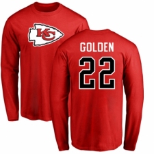 NFL Nike Kansas City Chiefs #22 Robert Golden Red Name & Number Logo Long Sleeve T-Shirt