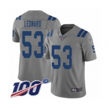 Men's Indianapolis Colts #53 Darius Leonard Limited Gray Inverted Legend 100th Season Football Jersey
