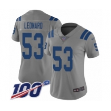 Women's Nike Indianapolis Colts #53 Darius Leonard Limited Gray Inverted Legend 100th Season NFL Jersey