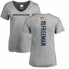 NFL Women's Nike Denver Broncos #28 Royce Freeman Ash Backer V-Neck T-Shirt