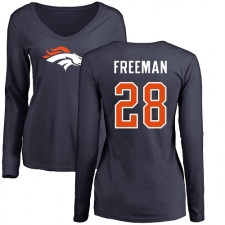 NFL Women's Nike Denver Broncos #28 Royce Freeman Navy Blue Name & Number Logo Long Sleeve T-Shirt