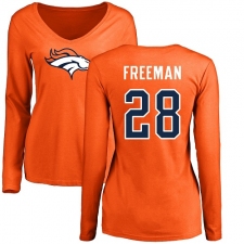 NFL Women's Nike Denver Broncos #28 Royce Freeman Orange Name & Number Logo Long Sleeve T-Shirt