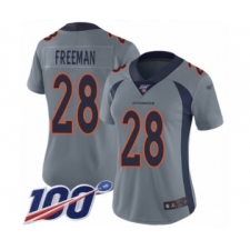 Women's Denver Broncos #28 Royce Freeman Limited Silver Inverted Legend 100th Season Football Jersey