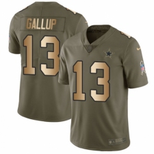 Youth Nike Dallas Cowboys #13 Michael Gallup Limited Olive/Gold 2017 Salute to Service NFL Jersey