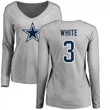 NFL Women's Nike Dallas Cowboys #3 Mike White Ash Name & Number Logo Slim Fit Long Sleeve T-Shirt