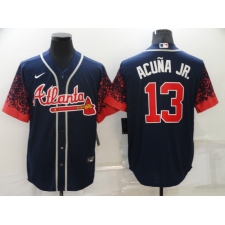 Men's Atlanta Braves #13 Ronald Acuna Jr. 2021 City Connect Navy Cool Base Stitched Baseball Jersey