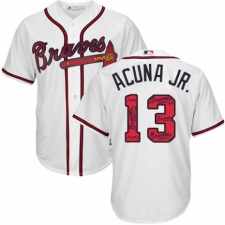 Men's Majestic Atlanta Braves #13 Ronald Acuna Jr. Authentic White Team Logo Fashion Cool Base MLB Jersey