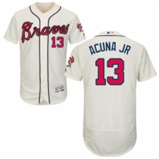 Men's Majestic Atlanta Braves #13 Ronald Acuna Jr. Cream Alternate Flex Base Authentic Collection MLB Jersey