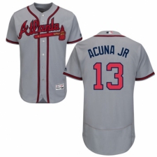 Men's Majestic Atlanta Braves #13 Ronald Acuna Jr. Grey Road Flex Base Authentic Collection MLB Jersey