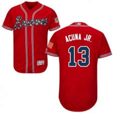 Men's Majestic Atlanta Braves #13 Ronald Acuna Jr. Red Alternate Flex Base Authentic Collection MLB Jersey