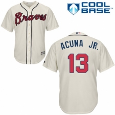Men's Majestic Atlanta Braves #13 Ronald Acuna Jr. Replica Cream Alternate 2 Cool Base MLB Jersey
