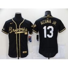 Men's Nike Atlanta Braves #13 Ronald Acuna Jr. Black Gold Stitched Baseball Jersey
