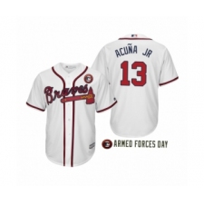 Women 2019 Armed Forces Day Ronald Acuna Jr. #13 Atlanta Braves White Cool Base Jersey