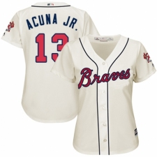 Women's Majestic Atlanta Braves #13 Ronald Acuna Jr. Replica Cream Alternate 2 Cool Base MLB Jersey