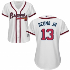 Women's Majestic Atlanta Braves #13 Ronald Acuna Jr. Replica White Home Cool Base MLB Jersey