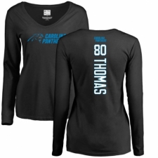 NFL Women's Nike Carolina Panthers #80 Ian Thomas Black Backer Slim Fit Long Sleeve T-Shirt