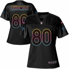 Women's Nike Carolina Panthers #80 Ian Thomas Game Black Fashion NFL Jersey
