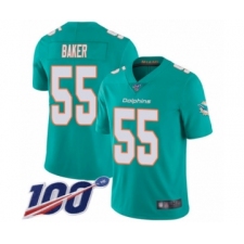 Men's Miami Dolphins #55 Jerome Baker Aqua Green Team Color Vapor Untouchable Limited Player 100th Season Football Jersey