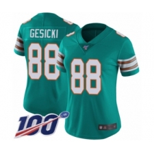 Women's Miami Dolphins #88 Mike Gesicki Aqua Green Alternate Vapor Untouchable Limited Player 100th Season Football Jersey